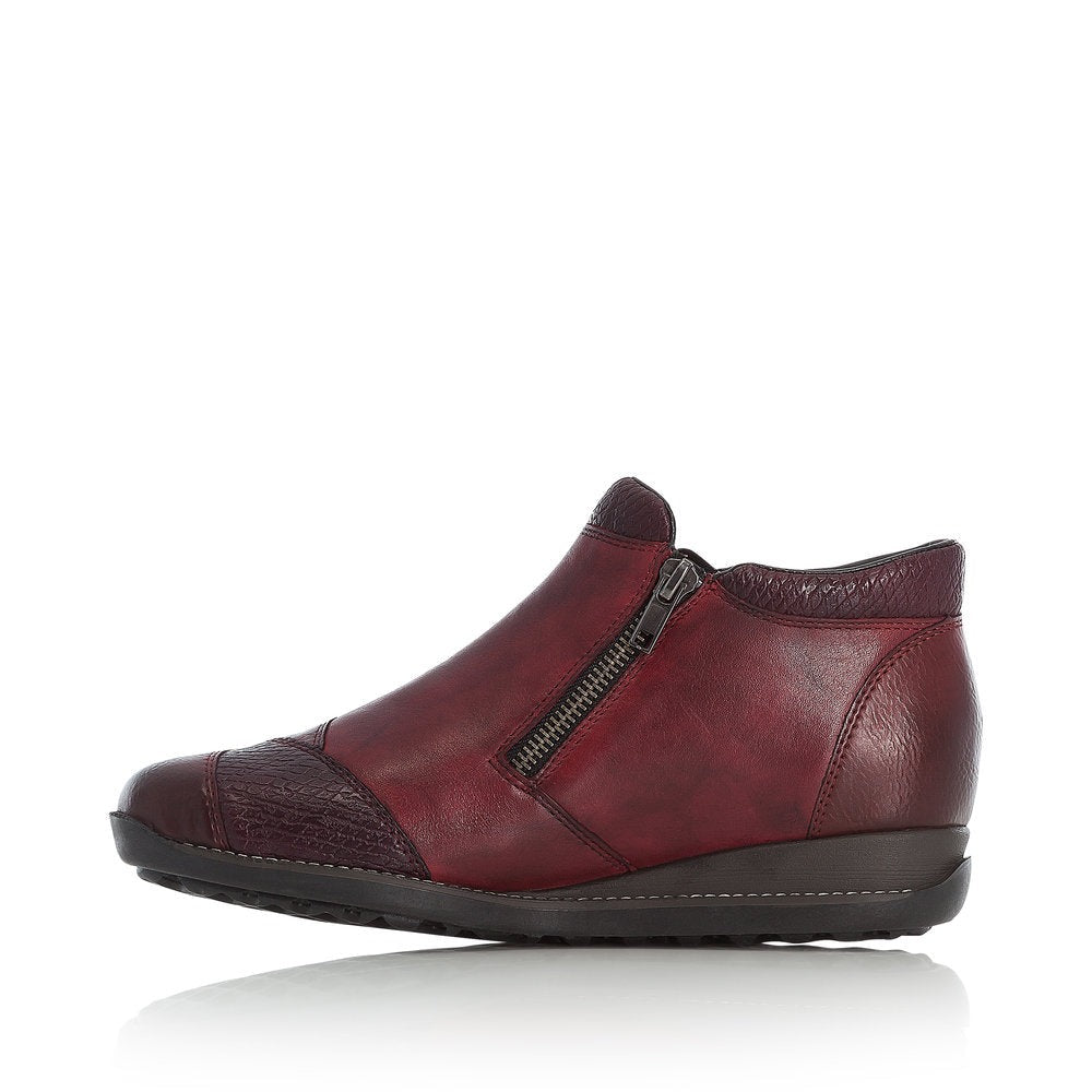 Rieker Low Ankle Boot with Side Zipper Wine