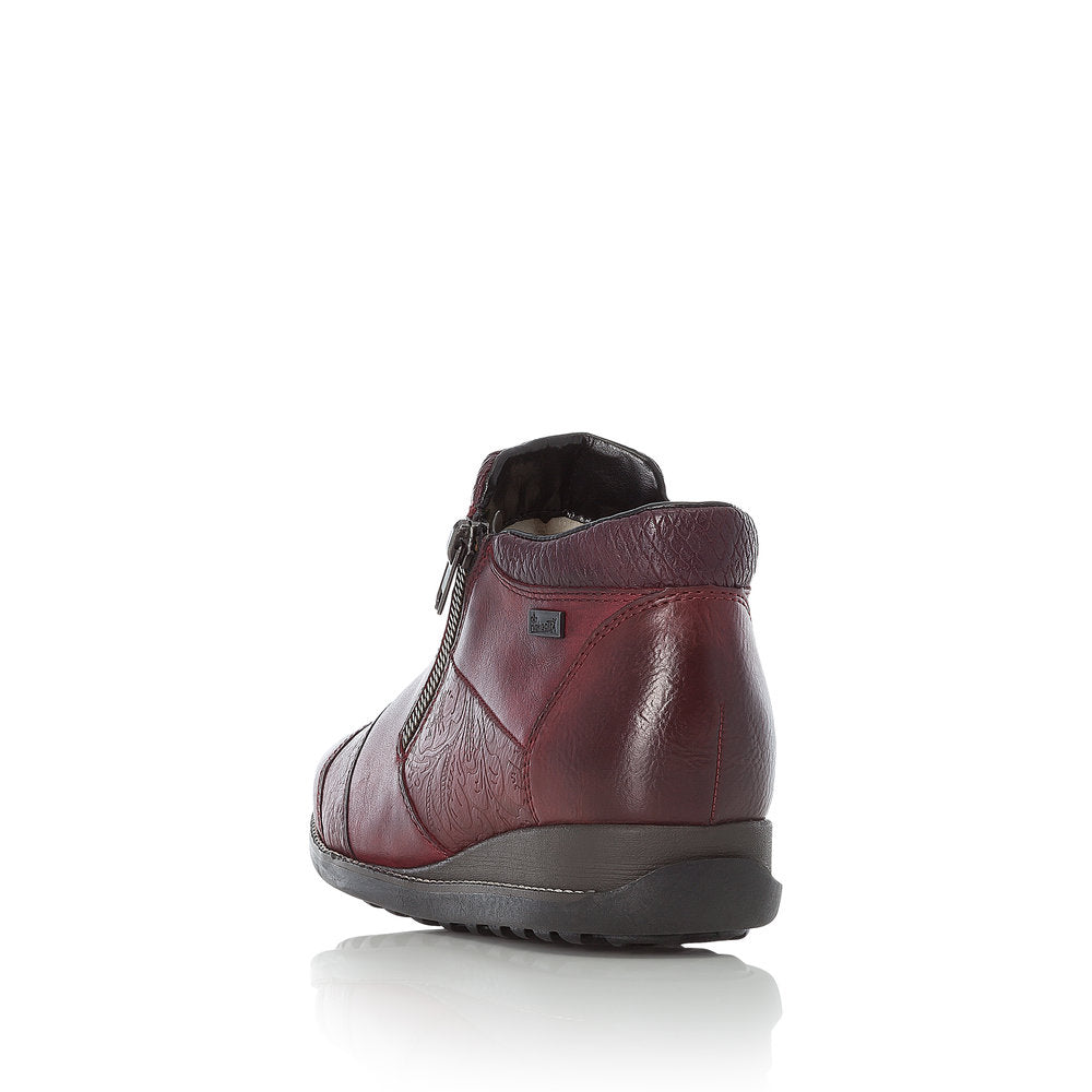 Rieker Low Ankle Boot with Side Zipper Wine