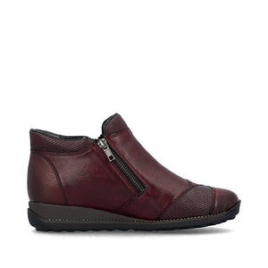 Rieker Low Ankle Boot with Side Zipper Wine