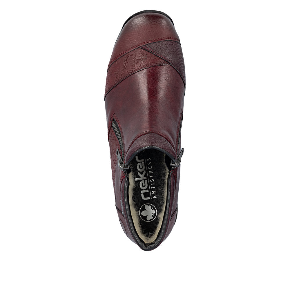 Rieker Low Ankle Boot with Side Zipper Wine