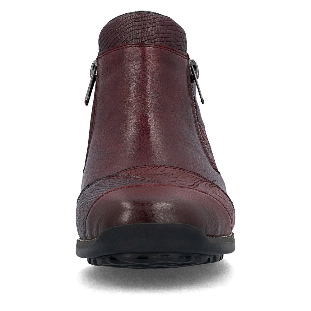 Rieker Low Ankle Boot with Side Zipper Wine