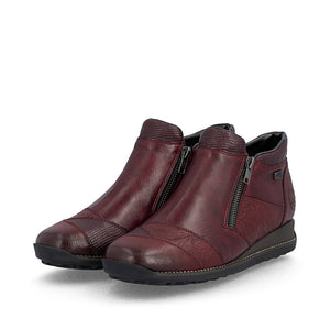 Rieker Low Ankle Boot with Side Zipper Wine