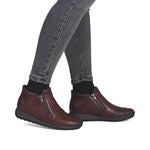 Rieker Low Ankle Boot with Side Zipper Wine