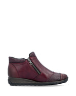Rieker Low Ankle Boot with Side Zipper Wine/Red
