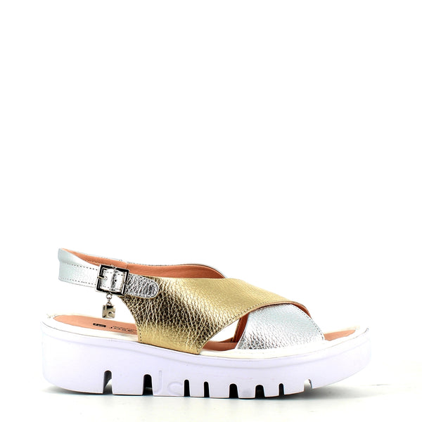 Jose Saenz Wedge Criss Sandal Gold/Silver