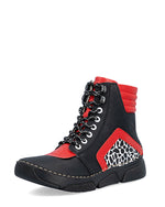 Rieker Laced Ankle Boot Red/Black/Print