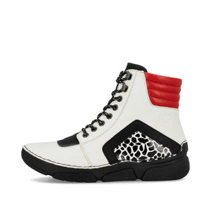 Rieker Laced Ankle Boot White/Red/Zebra