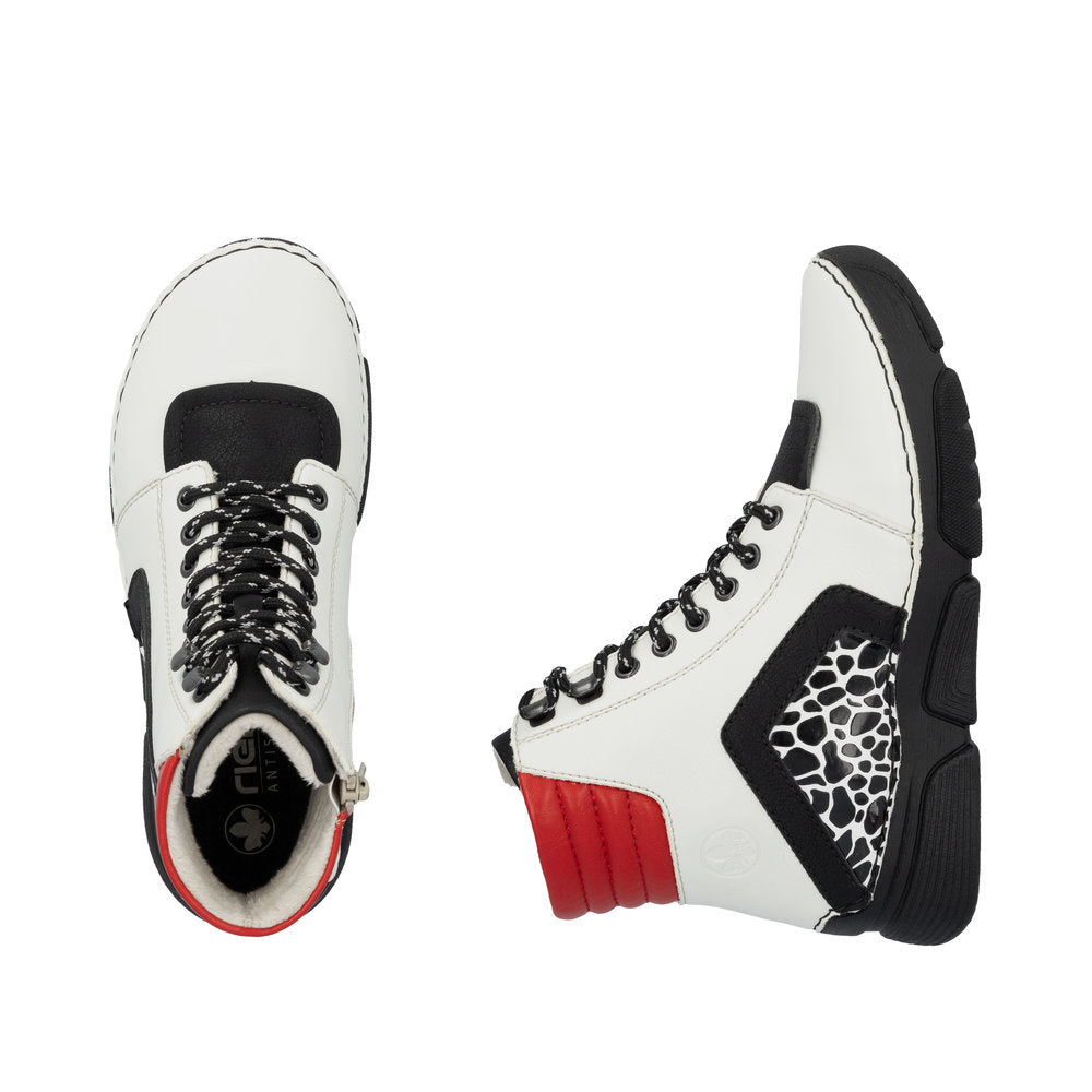 Rieker Laced Ankle Boot White/Red/Zebra