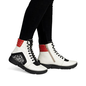 Rieker Laced Ankle Boot White/Red/Zebra