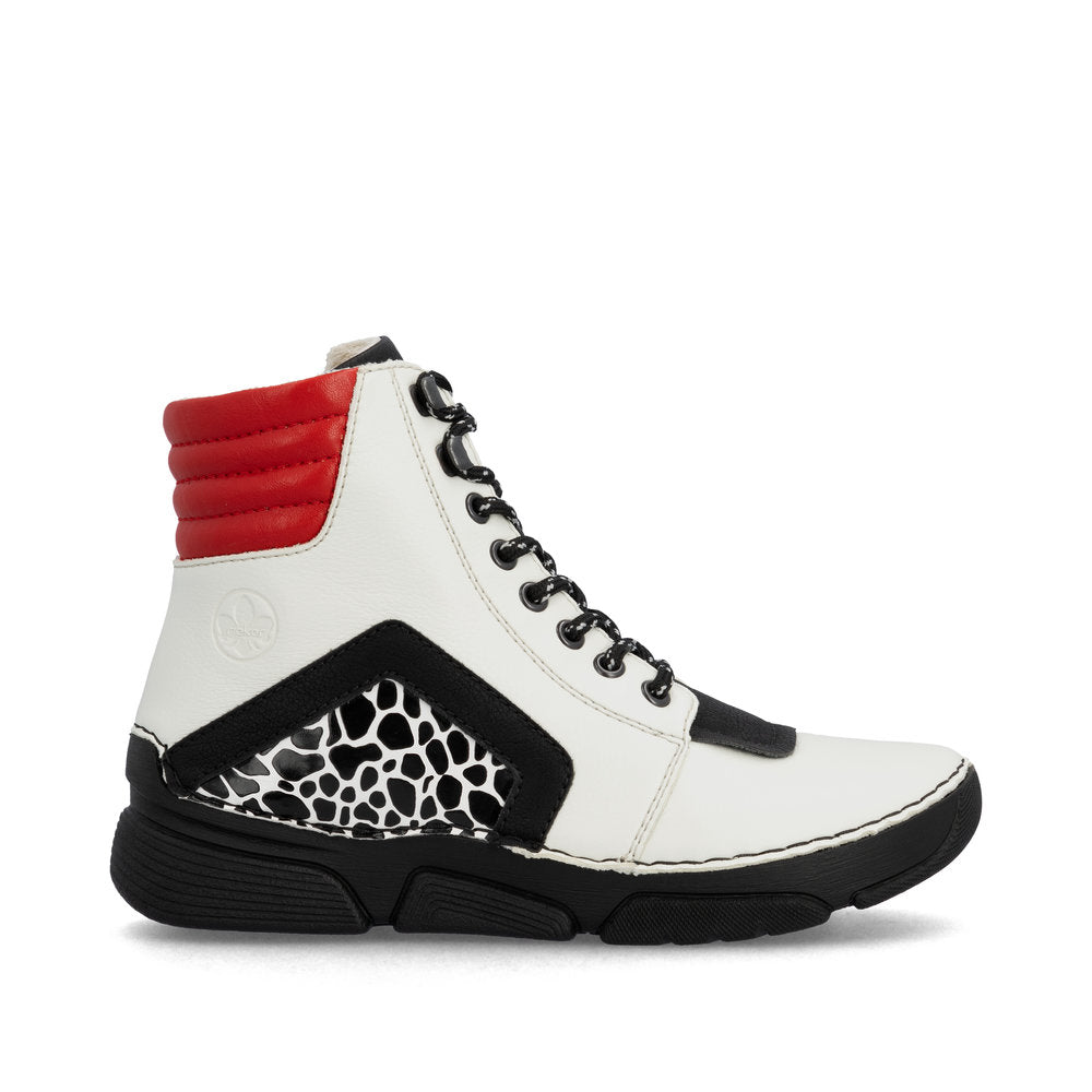 Rieker Laced Ankle Boot White/Red/Zebra