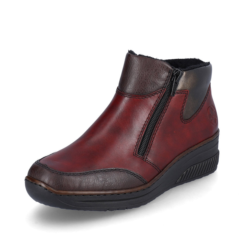 Rieker Low Wedge Casual Ankle Boot Wine