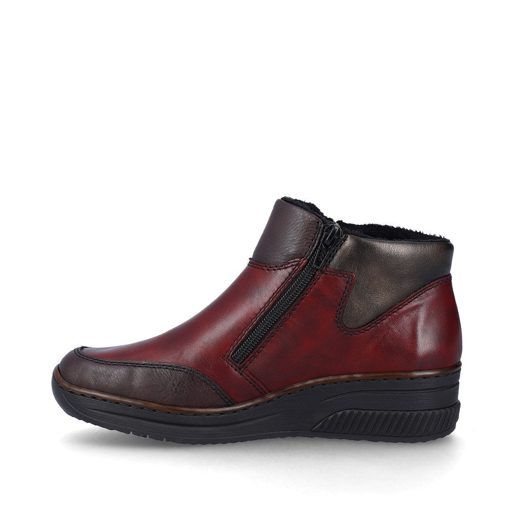 Rieker Low Wedge Casual Ankle Boot Wine
