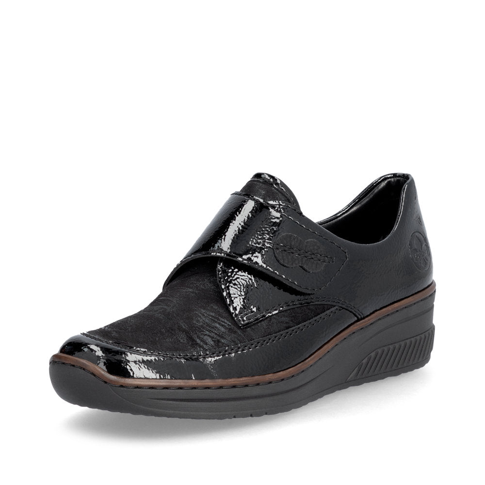 Rieker Velcro Wedge Shoe Black Patent