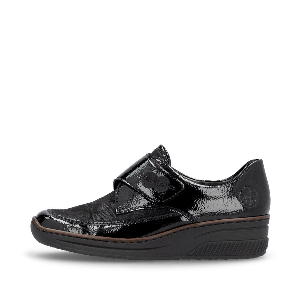 Rieker Velcro Wedge Shoe Black Patent