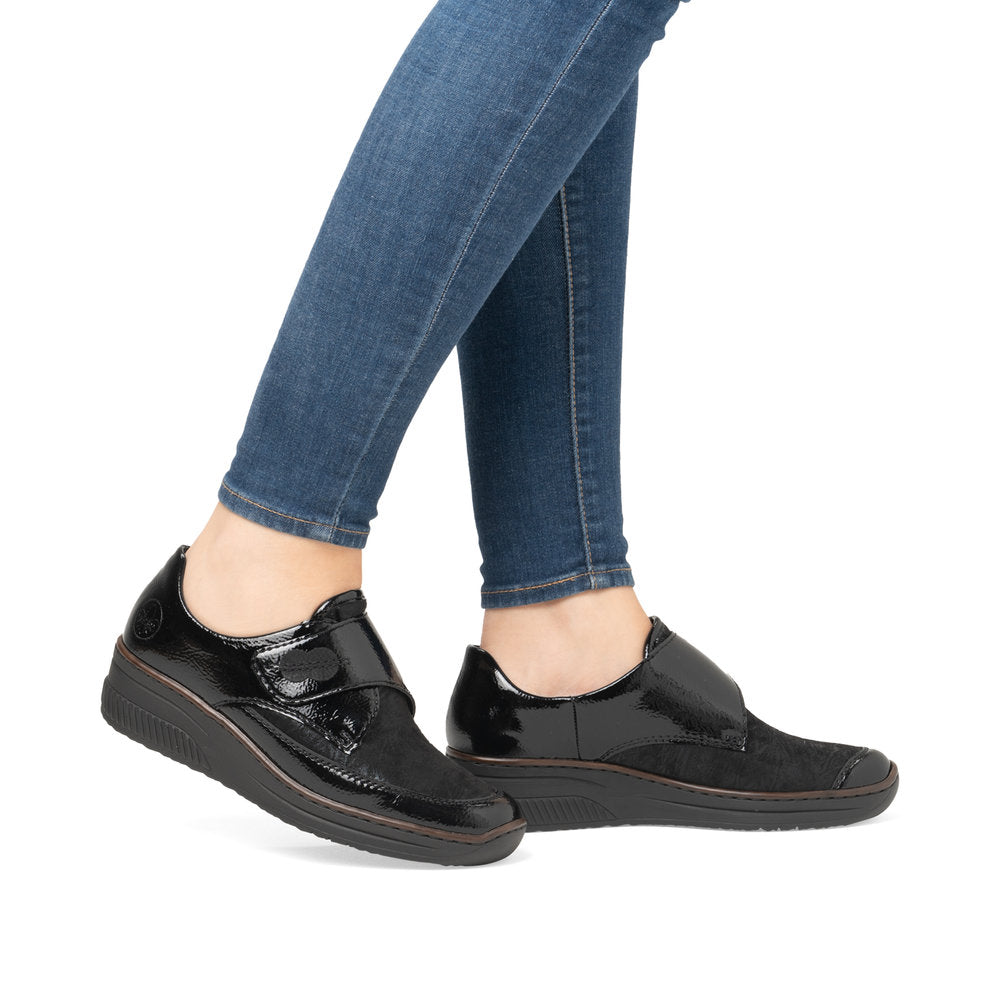 Rieker Velcro Wedge Shoe Black Patent