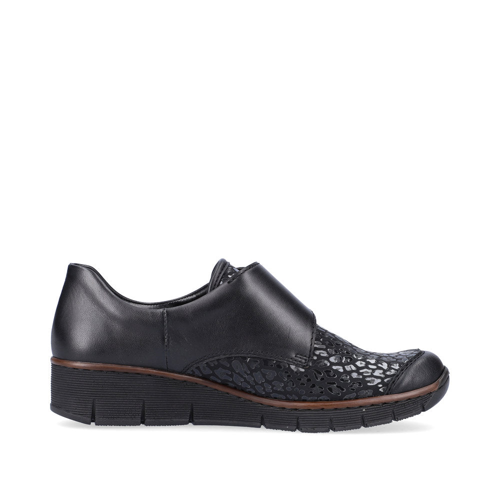 Rieker Classic Low Wedge with Velcro Strap Black