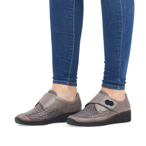 Rieker Classic Low Wedge with Velcro Strap Grey
