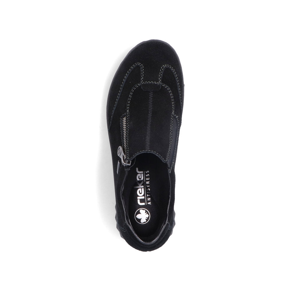 Rieker Low Wedge Shoe with Side Zipper Black