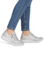 Rieker Wedge Zip Trainer White Silver