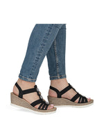 Rieker Wedge Beaded Sandal Black