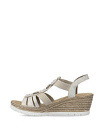 Rieker Wedge Beaded Sandal Beige Gold