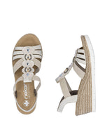 Rieker Wedge Beaded Sandal Beige Gold