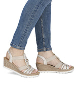 Rieker Wedge Beaded Sandal Beige Gold