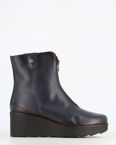Jose Saenz High Wedge Front Zip Ankle Boot Navy