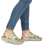 Rieker Floral Low Wedge Sandals Green Multi