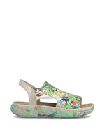 Rieker Floral Low Wedge Sandals Green Multi