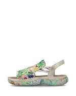 Rieker Floral Low Wedge Sandals Green Multi