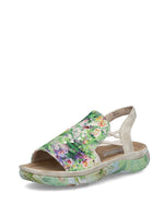 Rieker Floral Low Wedge Sandals Green Multi