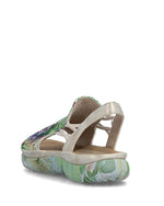 Rieker Floral Low Wedge Sandals Green Multi