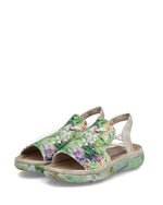 Rieker Floral Low Wedge Sandals Green Multi