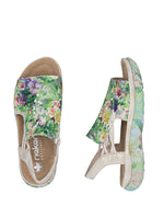 Rieker Floral Low Wedge Sandals Green Multi
