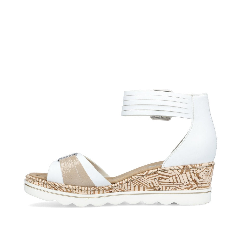 Rieker Wedge Sandal with Ankle Strap White Cliff
