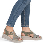 Rieker High Wedge Sandal Moss Green