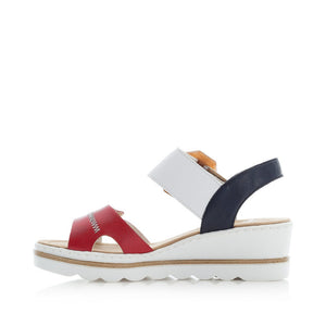 Rieker Wedge Sandal in Red/Navy/White