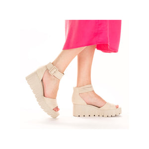 Rieker Wedge with Ankle Strap Pearl Beige