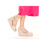 Rieker Wedge with Ankle Strap Pearl Beige