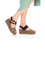 Rieker Wedge Sandal Black Print