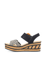 Rieker Wedge Sandal Black Print