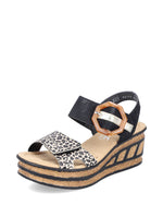 Rieker Wedge Sandal Black Print