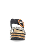 Rieker Wedge Sandal Black Print