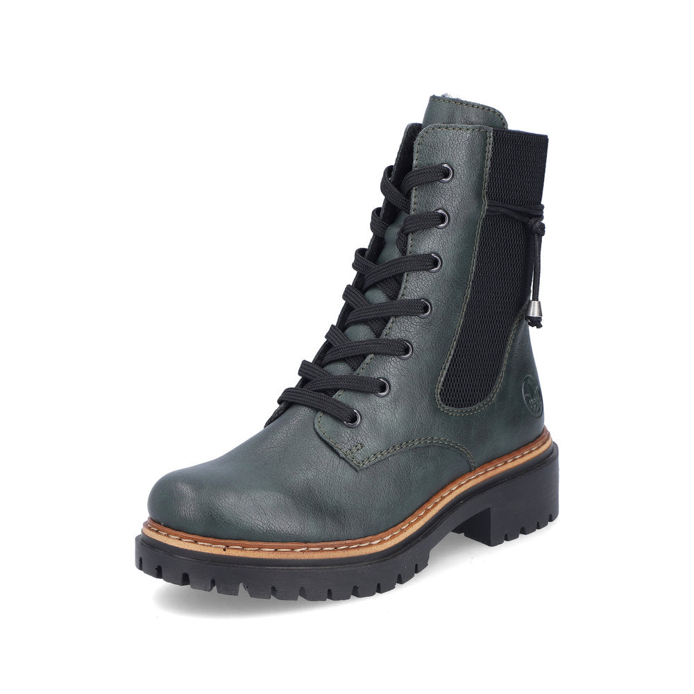 Rieker Laced Ankle Boot Dark Green Weave