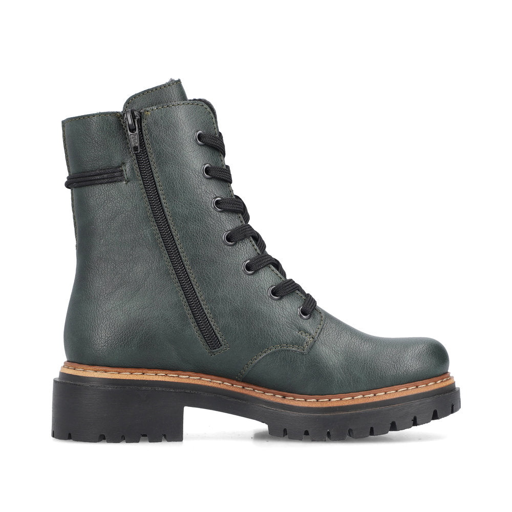 Rieker Laced Ankle Boot Dark Green Weave