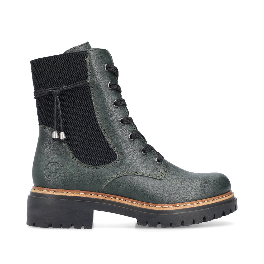 Rieker Laced Ankle Boot Dark Green Weave