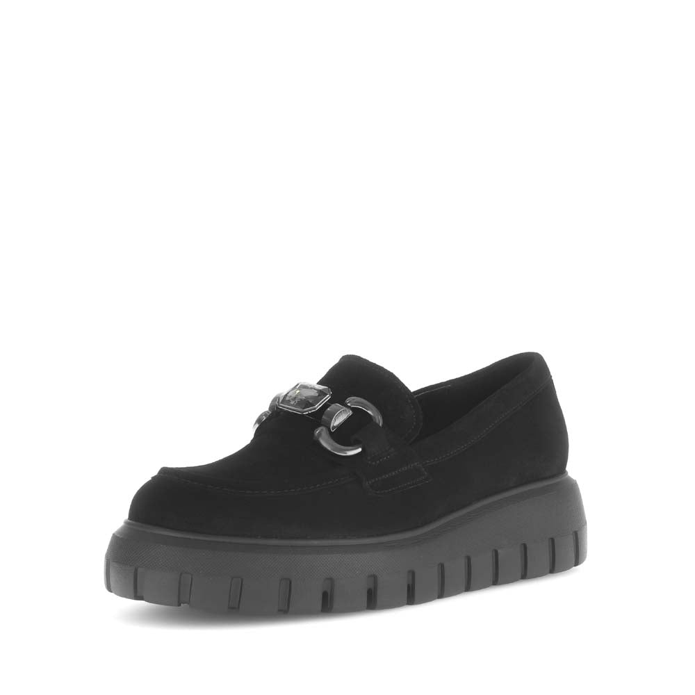 Gabor Wedge Loafer Black Suede
