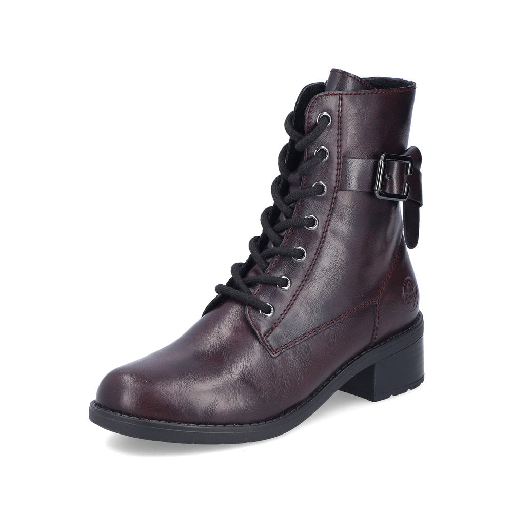 Rieker Laced Buckle Ankle Boot Black Bordeaux