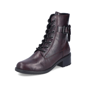 Rieker Laced Buckle Ankle Boot Black Bordeaux